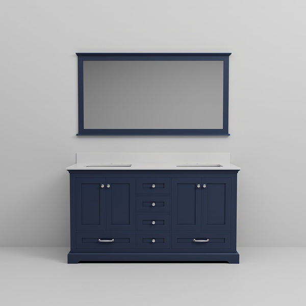 English Elm Navy Double Bath Vanity 60" W x 22" D with Cultured Marble Top, Soft-Close Drawers & 58" Mirror B2731S00738