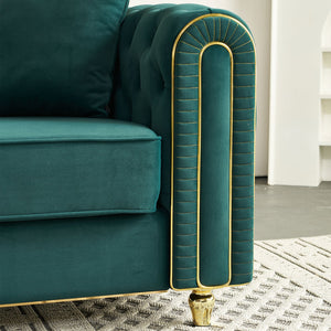 English Elm 86'' Luxury Modern Tufted Sofa with Gold Trim, Velvet Upholstery, Pocket Spring Comfort & 750lb Support Green W579P303657