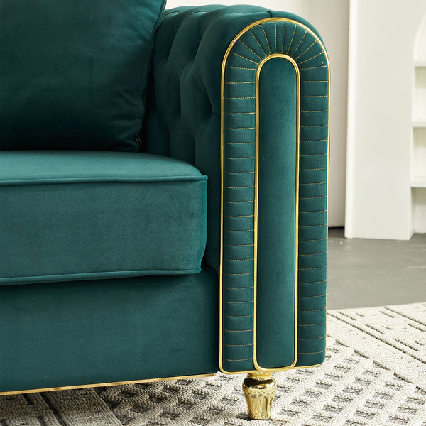 English Elm 86'' Luxury Modern Tufted Sofa with Gold Trim, Velvet Upholstery, Pocket Spring Comfort & 750lb Support Green W579P303657