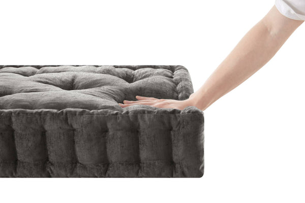 English Elm 1- Piece Tufted Chenille Floor Cushion with Scalloped Edge for Bohemian Living Spaces Charcoal B035P482971