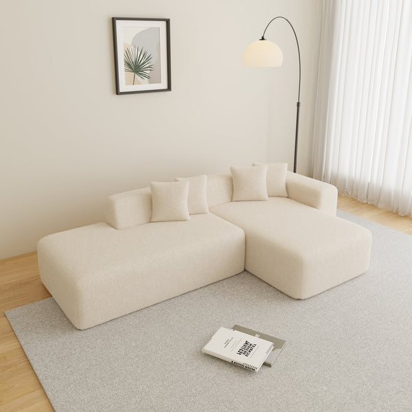 English Elm Modular Sectional Couch - Cozy Lambswool Upholstered L-Shape Sofa With Chaise For Modern Living Spaces W1765S00084