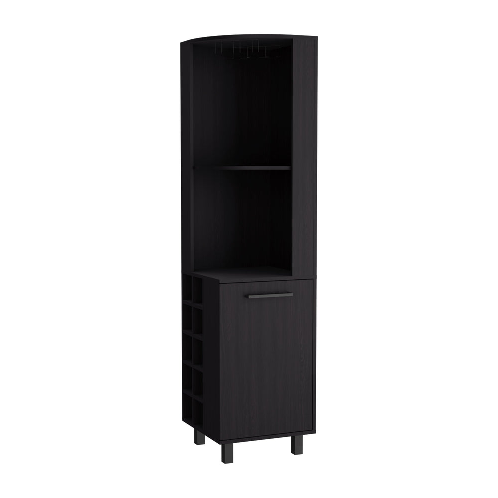English Elm Kaia Black Corner Bar Cabinet with 4 Shelves, 10 Wine Cubbies, Stemware Rack & Foldable Lock B070S00381