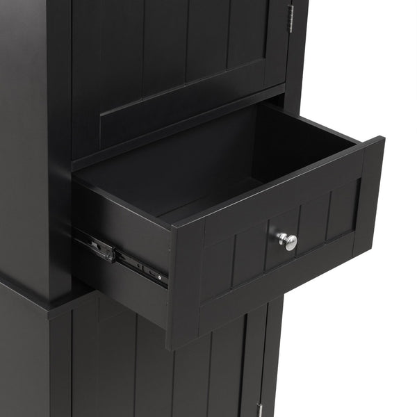 English Elm Tall Bathroom Storage Cabinet - Sleek Freestanding Organizer With Drawer & Adjustable Shelf, Black N725P206890B-GIGA