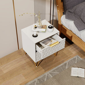 English Elm Set of 2 Wall Mounted Nightstands Gold Legs Geometric Embossed Drawers Bedroom W2948P337510