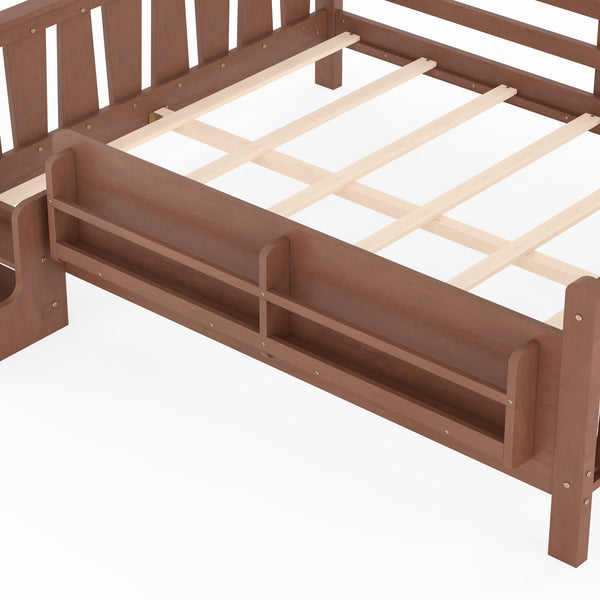 English Elm Queen Bunk Bed with Trundle Solid Pine Kids Car Themed Frame Built-in Bookshelf Natural W1580S00537