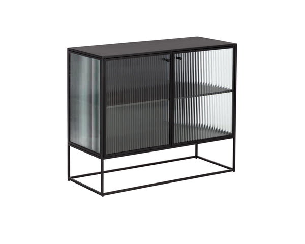 Sunpan Parsons Sideboard: Timeless Mid-Century Modern Design with Fluted Glass Doors and Matte Black Frame Small - 35.5W x 15D x 30H