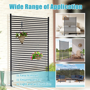 English Elm 71.26''x46.65'' Freestanding Steel Slatted Patio Privacy Screen Matte Black Outdoor Panel W1422P270178