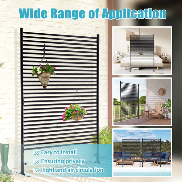 English Elm 71.26''x46.65'' Freestanding Steel Slatted Patio Privacy Screen Matte Black Outdoor Panel W1422P270178
