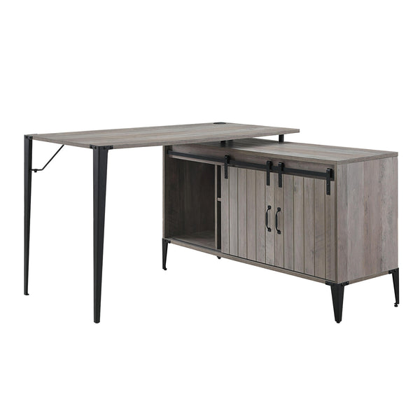 English Elm L-Shape Industrial Writing Desk with Side Cabinet and Sliding Doors for Organized Workstation and Cable Management Black,Grey B016P317517