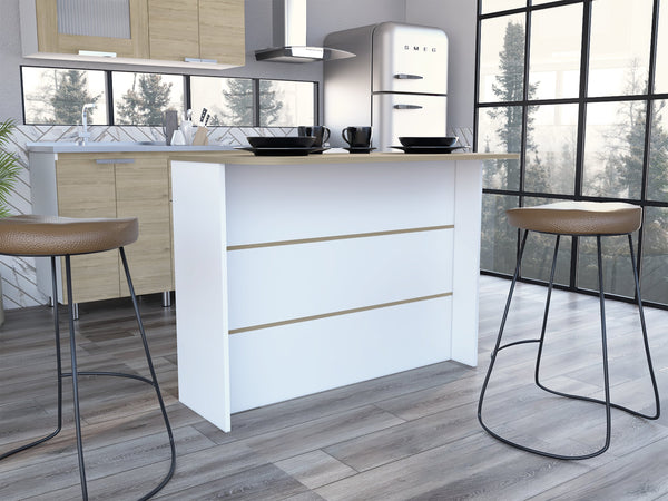 English Elm Fendi Compact Kitchen Island with Spacious 47.2" Workstation and 2-Tier Shelf White Oak Finish B200S00394
