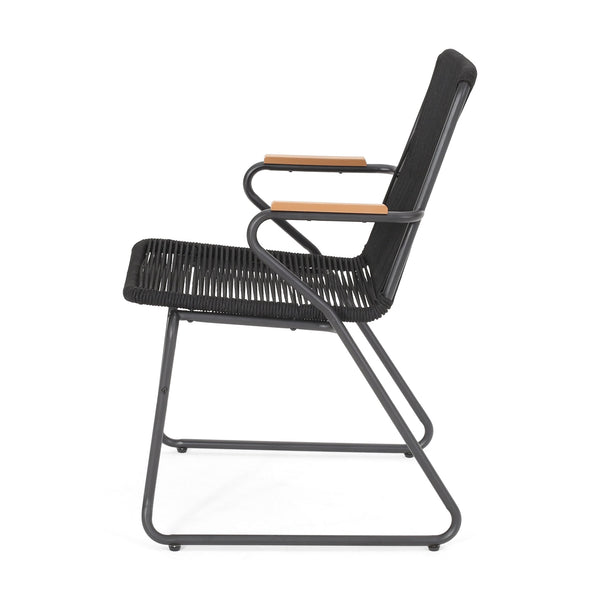 English Elm Christopher Knight Home® - MOONSTONE Black Woven Rope Club Chairs Set – Modern Powder-Coated Iron Frame, Durable Handcrafted Design 67841.00BLK