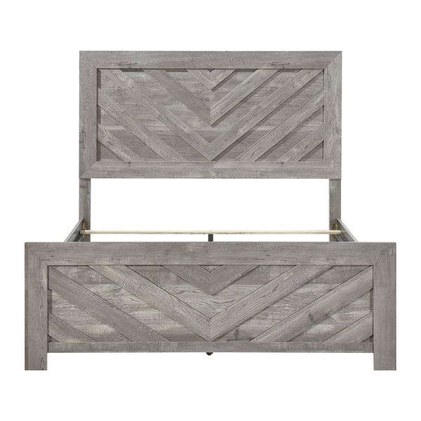 English Elm Contemporary Rustic V-panel Full Bed with Tall Wood Grain Headboard for Bedroom Gray B011P250481