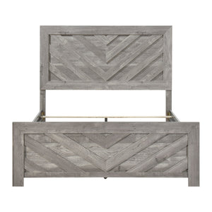 English Elm Contemporary Rustic V-pattern Queen Panel Bed Tall Headboard Engineered Wood Grain Gray B011P250482