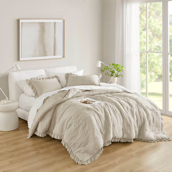 English Elm 3-piece Diamond Quilted King Comforter Set with Ruffled Edges and Prewashed Softness B035P463225