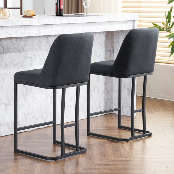 English Elm Set Of 2 Modern Upholstered Bar Stools With Button-Tufted High Back For Kitchen Or Dining Room Comfort W1901P225272-GIGA