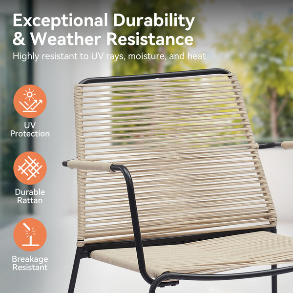 English Elm Balcony 5 Piece Outdoor Pe Wicker Conversation Set with Ottomans and Side Table T3773P420190