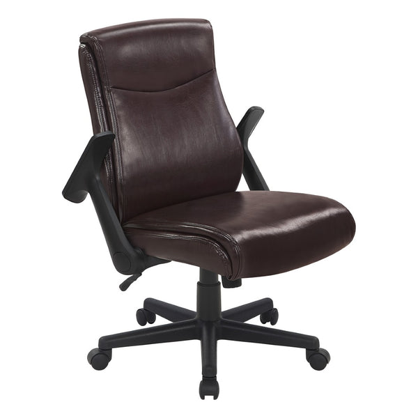 OSP Home Furnishings Mid Back Faux Leather Manager Chair with Lumbar Support and Pneumatic Height Adjust Chocolate FL91201-U2