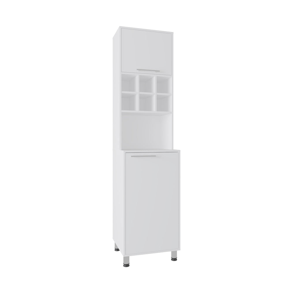 English Elm Attica 80" High Double Cabinet Pantry with Six Spice Cubbies, Four Shelves, Sleek White MDF Storage B200P286954