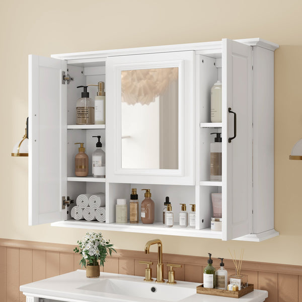 English Elm 36" Freestanding Single Sink Bathroom Vanity Rubberwood Cabinet with Matching Mirror White N725S314034K