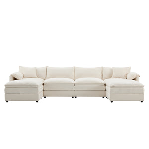English Elm [video]136" Chenille U-shaped Sectional Six Seat Cloud Sofa with Movable Ottomans White N723S1687W
