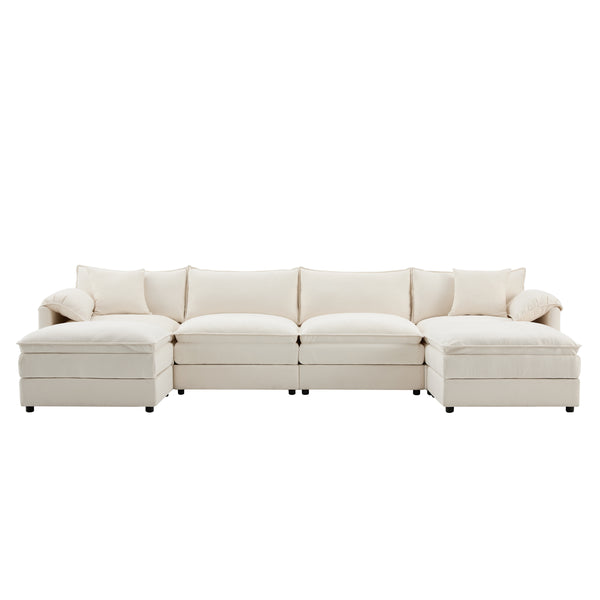 English Elm [video]136" Chenille U-shaped Sectional Six Seat Cloud Sofa with Movable Ottomans White N723S1687W
