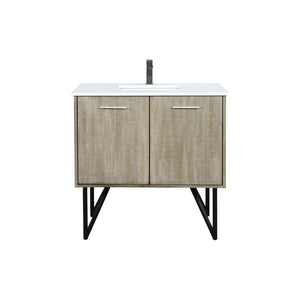 English Elm Rustic Acacia Bath Vanity 36" W X 20" D With White Quartz Top & Gun Metal Faucet For Modern Spaces B2731P259611-GIGA