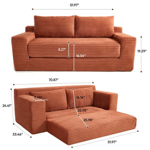 English Elm Loveseat Convertible Corduroy Sofa Bed with Memory Foam Steel Frame for Small Spaces Orange W2959P425085