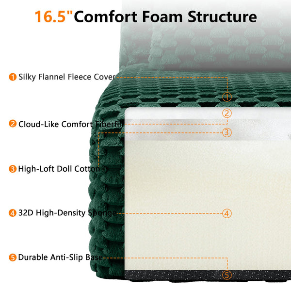 English Elm 82" Modular L-shaped Sectional Sofa Flannelette Upholstered with Movable Ottoman Living Room Green W714S01524