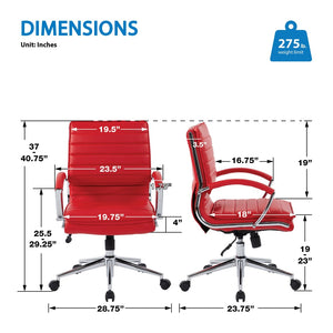 OSP Home Furnishings Mid Back Faux Leather Manager Chair with Lumbar Support and Chrome Loop Arms Red SPX23591C-U9