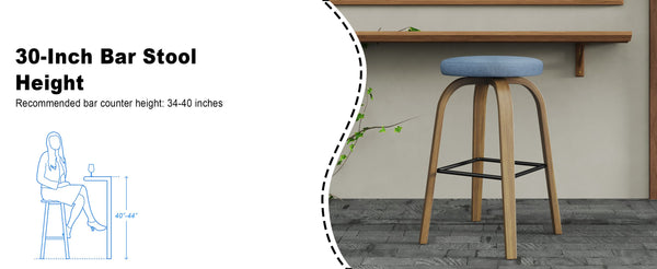 English Elm Swivel Backless Counter Stools Set of 2 with Fabric Seat Bentwood Legs Mid-century Modern Blue W3107P446559