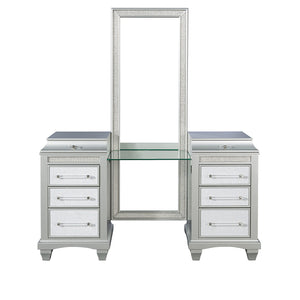 English Elm Glam Elegant Vanity Set with LED Mirror, Plush Stool, Ample Storage, Felt-Lined Drawers, Chic Finish Gray 24 L x 40 W x 36 H B2741S00671