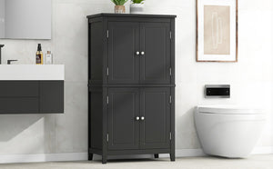 English Elm Elegant Bathroom Floor Storage Cabinet with 4 Doors, Adjustable Shelves, Anti-Tip Design, 28"L x 15"W Black N725P188461B