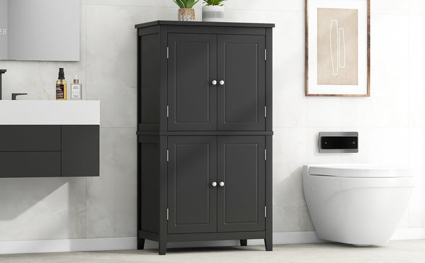 English Elm Elegant Bathroom Floor Storage Cabinet with 4 Doors, Adjustable Shelves, Anti-Tip Design, 28"L x 15"W Black N725P188461B