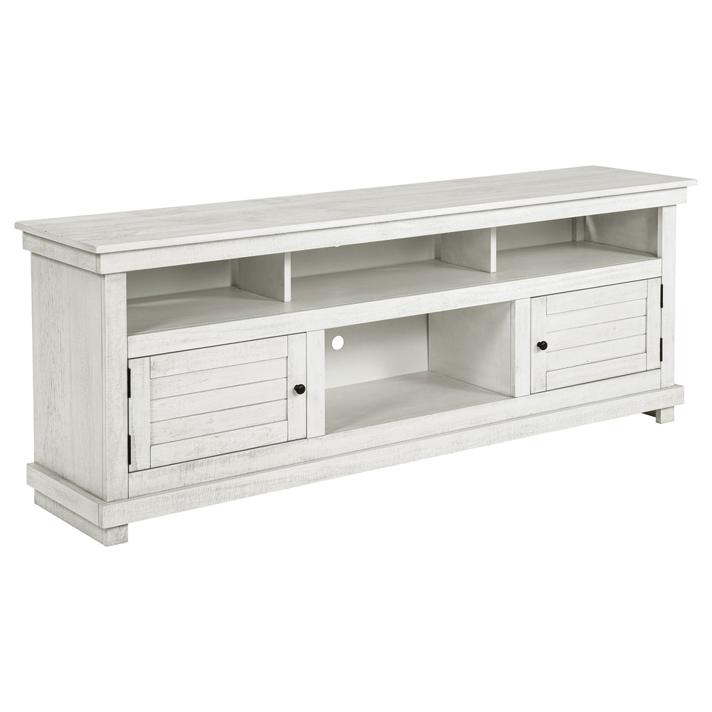 English Elm Castleton Farmhouse Media Console with Shuttered Doors and Distressed Pine Finish B062P451646
