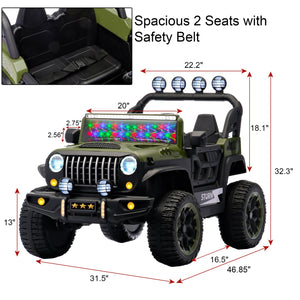 English Elm 24v Two Seat Kids Ride on Car with 4wd Motor Remote Control and Led Lights Green W509P378205