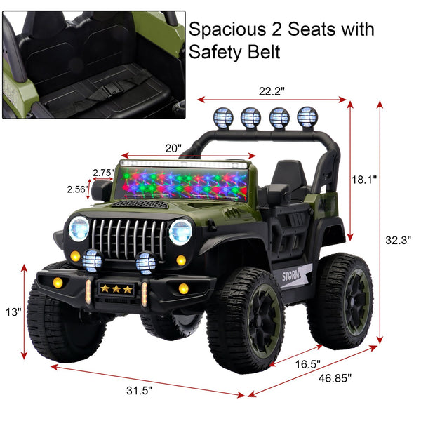 English Elm 24v Two Seat Kids Ride on Car with 4wd Motor Remote Control and Led Lights Green W509P378205
