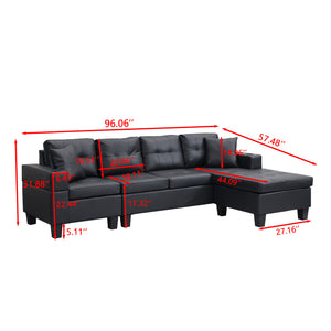English Elm Sectional Faux Leather L Shape Sofa with Reversible Chaise and Cup Holder Modern W311S00062