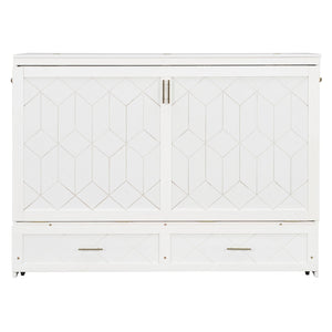 English Elm Queen Murphy Wall Bed Cabinet with Storage Drawer Built-in Power Outlets Usb Ports White LP000400AAK-1