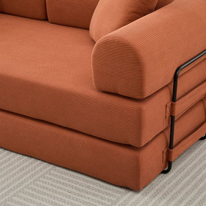 English Elm Folding Corduroy Sofa Bed 78.5" Convertible 3-Seater to Bed with 2 Pillows, No Assembly, Orange W2915P391458