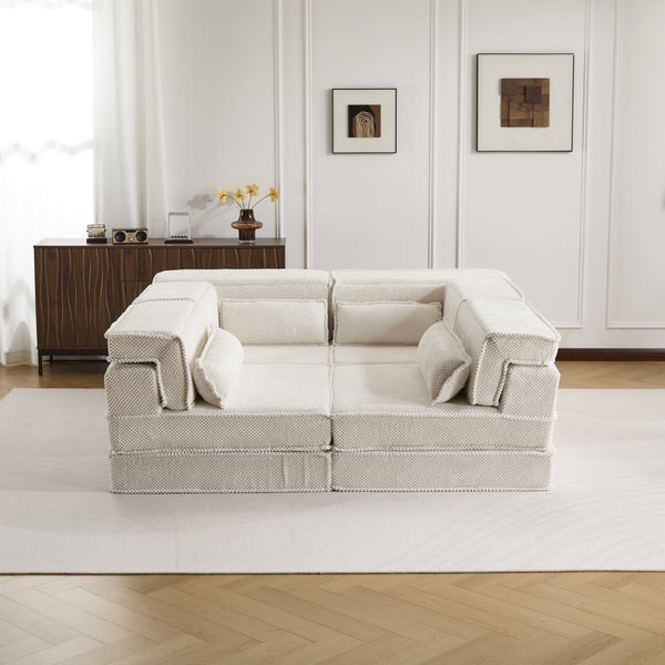 English Elm Compression Modular Sofa Bed - Soft Fleece 4-Seater, Versatile, No-Assembly, Memory Foam Comfort W3723S00031