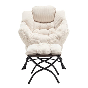 English Elm Lazy Chair Plush Ottoman Lounge Chair with Ergonomic Back, Side Pocket, Steel Frame Comfort White W640P271553
