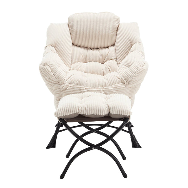 English Elm Lazy Chair Plush Ottoman Lounge Chair with Ergonomic Back, Side Pocket, Steel Frame Comfort White W640P271553