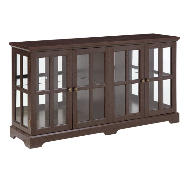 English Elm Led Curio Display Cabinet - Antique Cherry 4-Door Showcase With Adjustable Shelves & Colorful Lighting W2275P231691