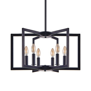 English Elm 22" Modern Geometric 6-Light Chandelier - Industrial Iron Pendant Light Fixture for Living & Dining Spaces Black W2312P368723