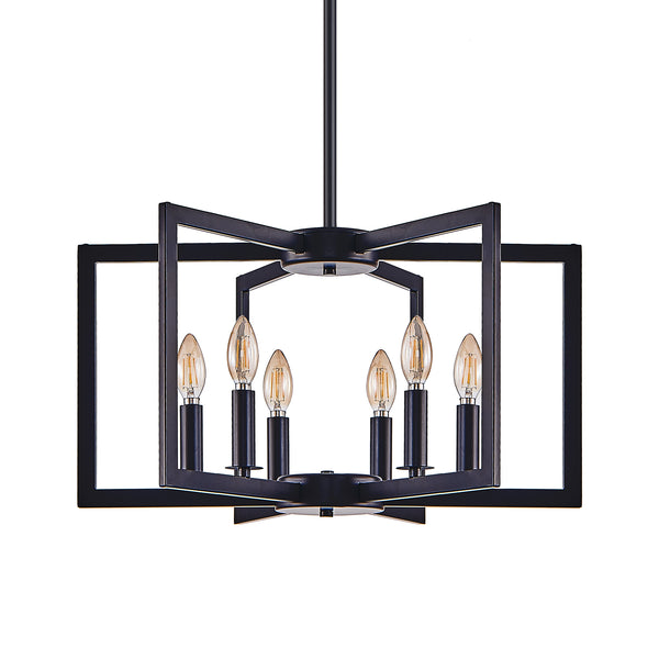 English Elm 22" Modern Geometric 6-Light Chandelier - Industrial Iron Pendant Light Fixture for Living & Dining Spaces Black W2312P368723