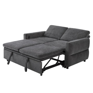English Elm Convertible Chenille Sleeper Loveseat with Usb Ports and Reclining Backrest for Small Spaces Grey N719P390439E