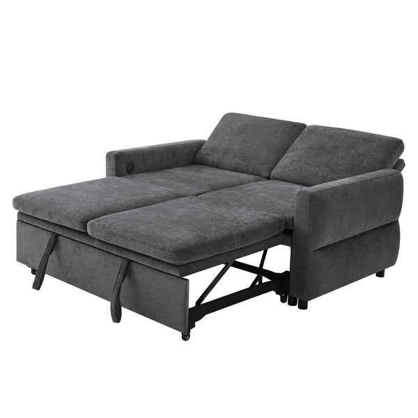 English Elm Convertible Chenille Sleeper Loveseat with Usb Ports and Reclining Backrest for Small Spaces Grey N719P390439E