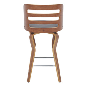 English Elm Lusera 26" Swivel Bar Stool In Gray Faux Leather & Walnut Wood - Mid-Century Comfort & Style B2736P268576