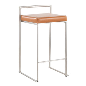 English Elm Fuji Stackable Counter Stools Set Of 2 - Sleek Stainless Steel Frame With Comfortable Camel Cushions B202P221925