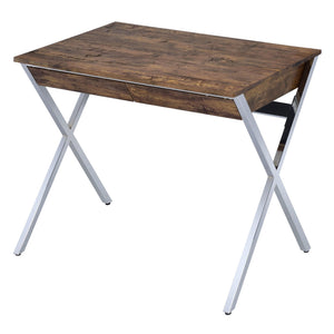 English Elm Weathered Oak Rustic Writing Desk with 2 Spacious Drawers and Chrome X-Leg Support for Stylish Offices B062P186500